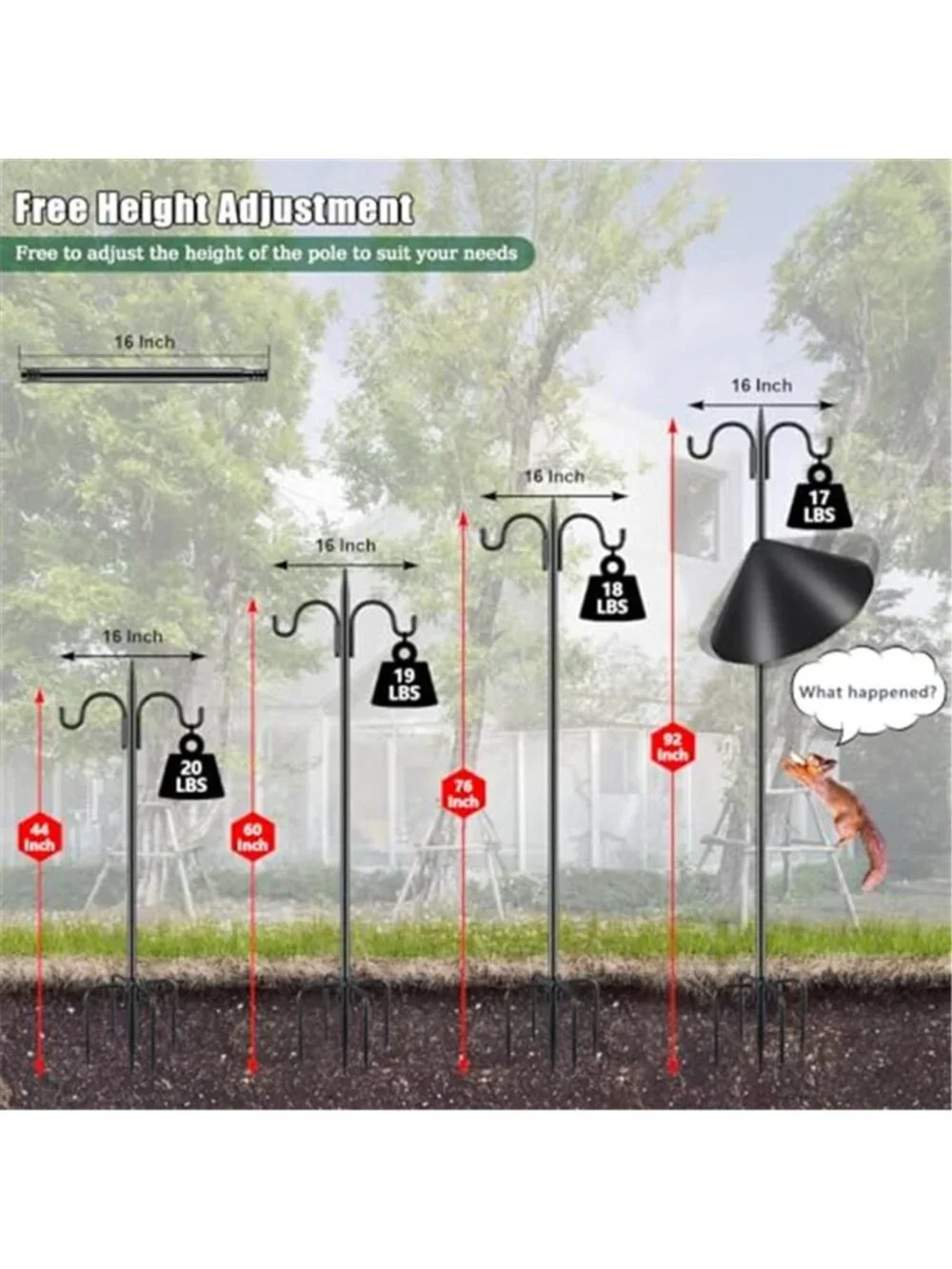 Squirrel Proof Bird Feeder Pole, 92 Inch Double Shepherds Hook with 19  Inch